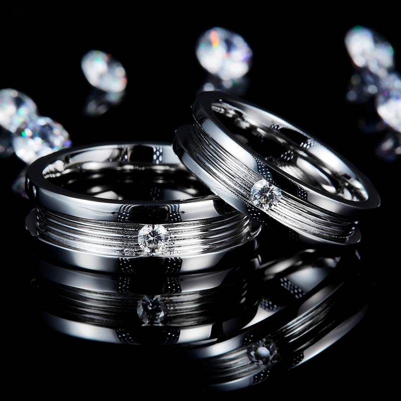 S925银镀白金情侣Couple Ring定制选款主石Moissanite0.2ct