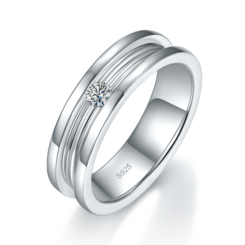 S925银镀白金情侣Couple Ring定制选款主石Moissanite0.2ct