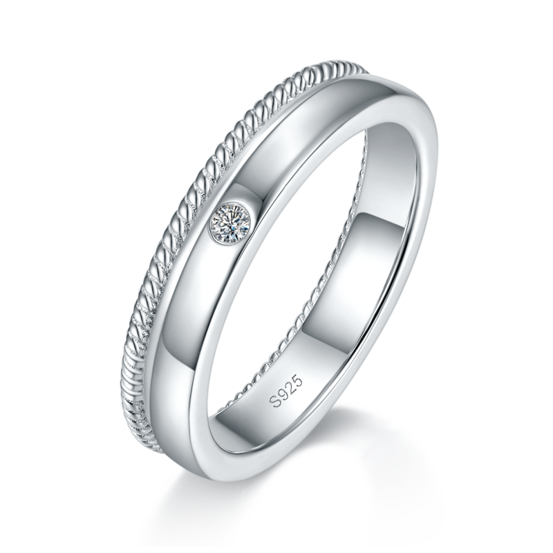 S925银镀白金情侣对戒定制选款副石莫桑钻0.17ct
