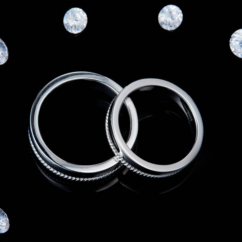 S925银镀白金情侣对戒定制选款副石莫桑钻0.17ct
