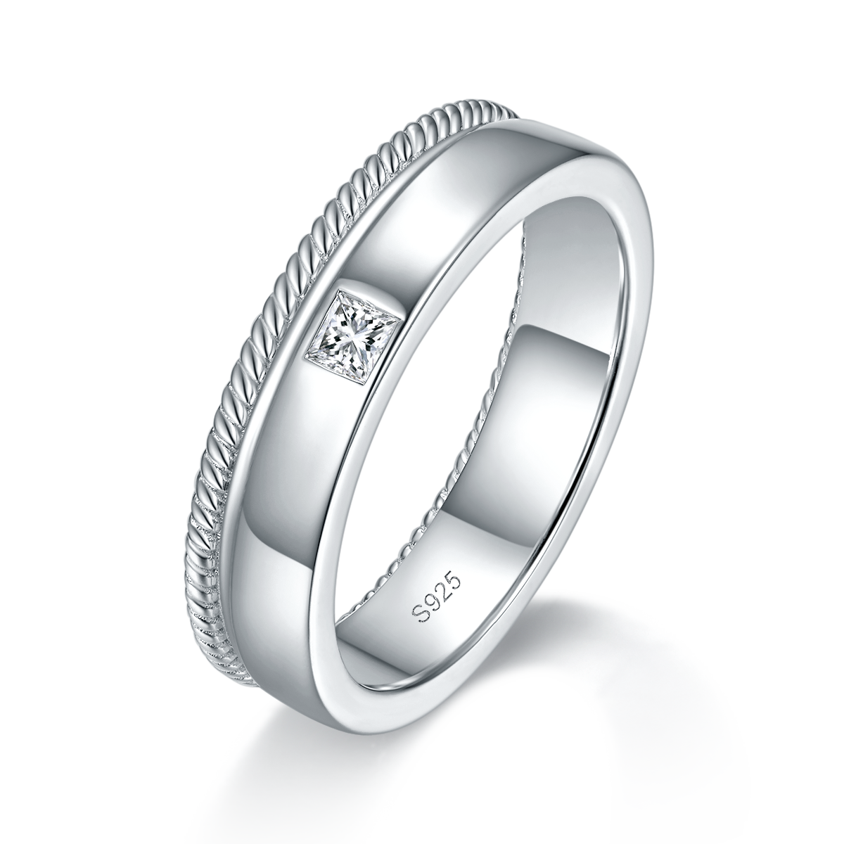 S925银镀白金情侣对戒定制选款副石莫桑钻0.17ct