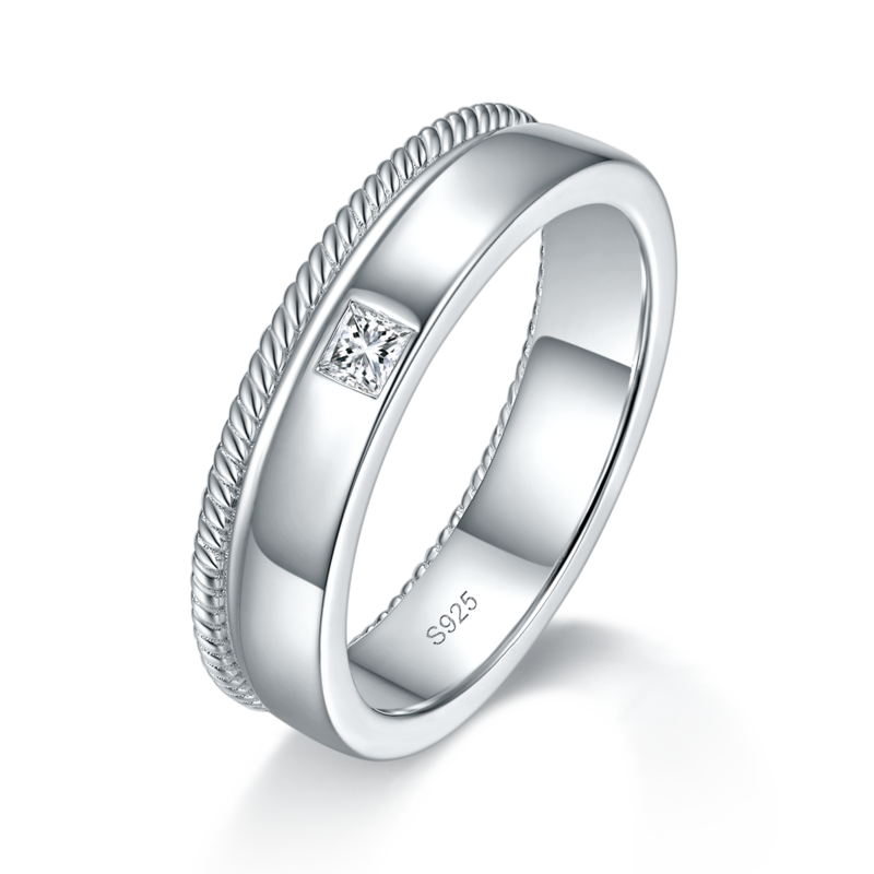 S925银镀白金情侣对戒定制选款副石莫桑钻0.17ct