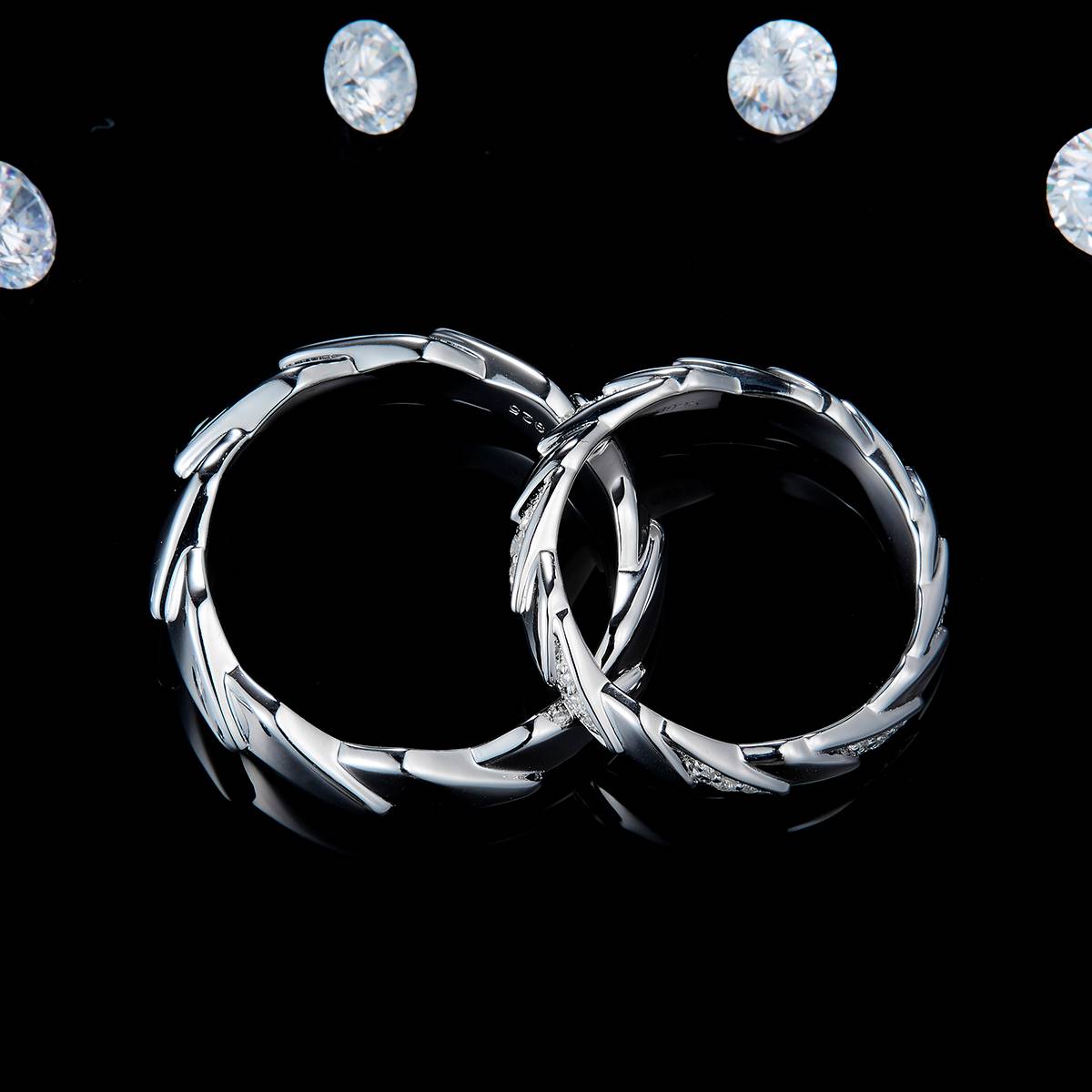 S925 Silver Plated Platinum Couple Set Customized Selection Moissanite 0.14ct