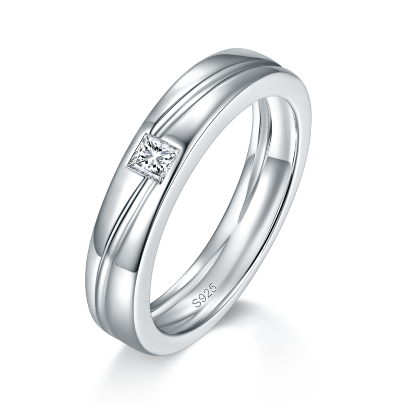 情侣Couple RingS925银镀白金定制选款主石Moissanite0.45ct