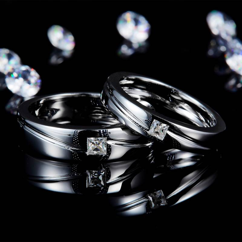 情侣Couple RingS925银镀白金定制选款主石Moissanite0.45ct
