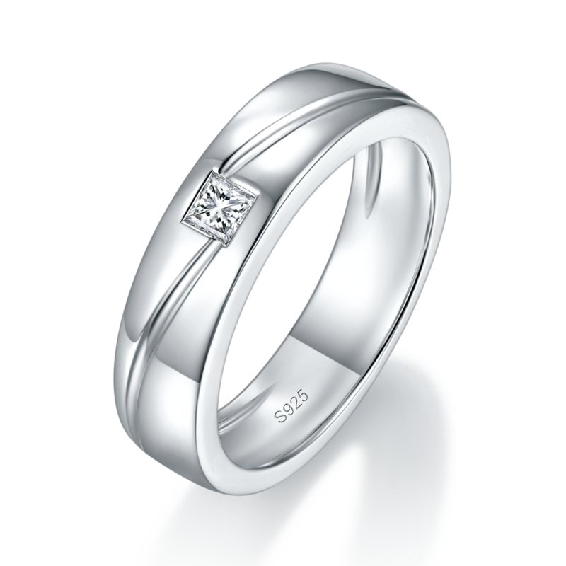 情侣Couple RingS925银镀白金定制选款主石Moissanite0.45ct