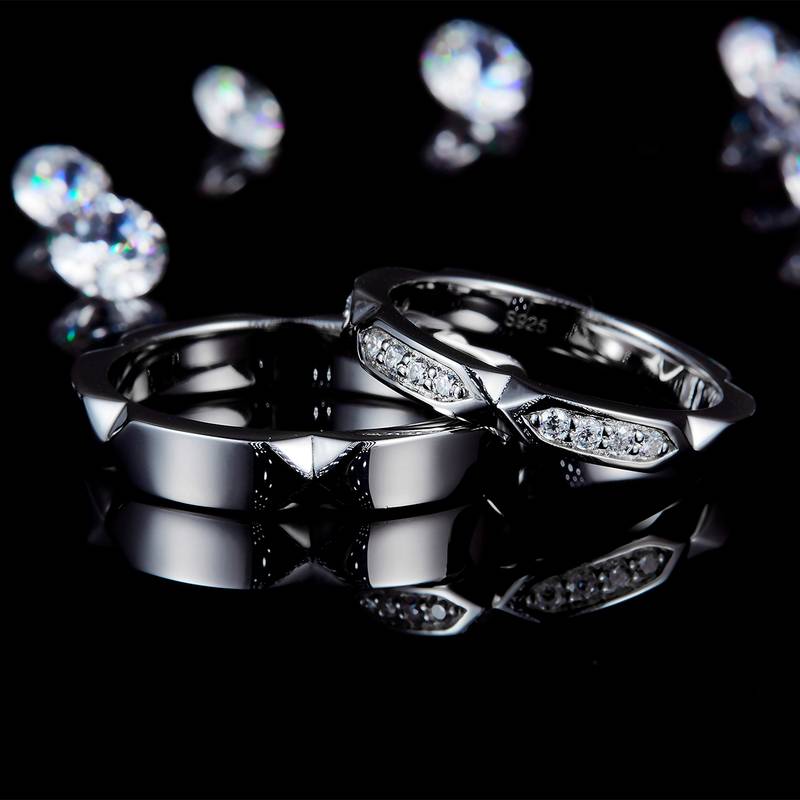 情侣Couple RingS925银镀白金定制选款副石Moissanite0.18ct