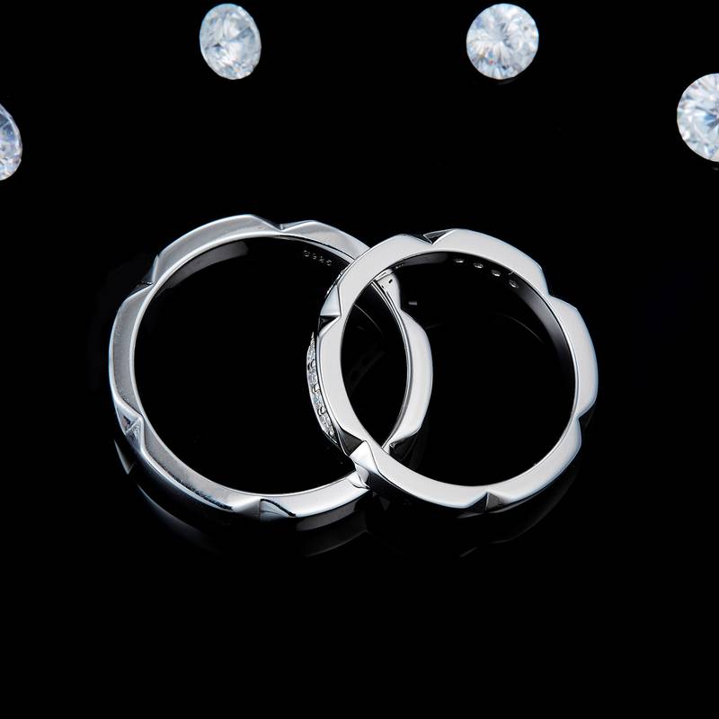 情侣Couple RingS925银镀白金定制选款副石Moissanite0.18ct