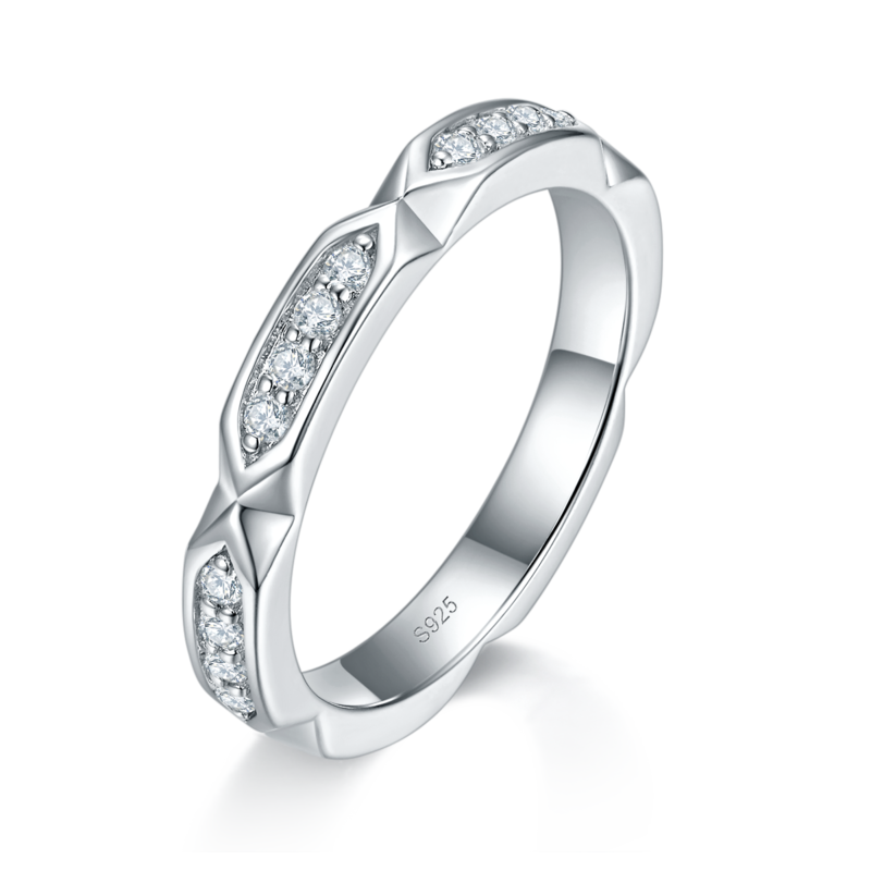 情侣Couple RingS925银镀白金定制选款副石Moissanite0.18ct