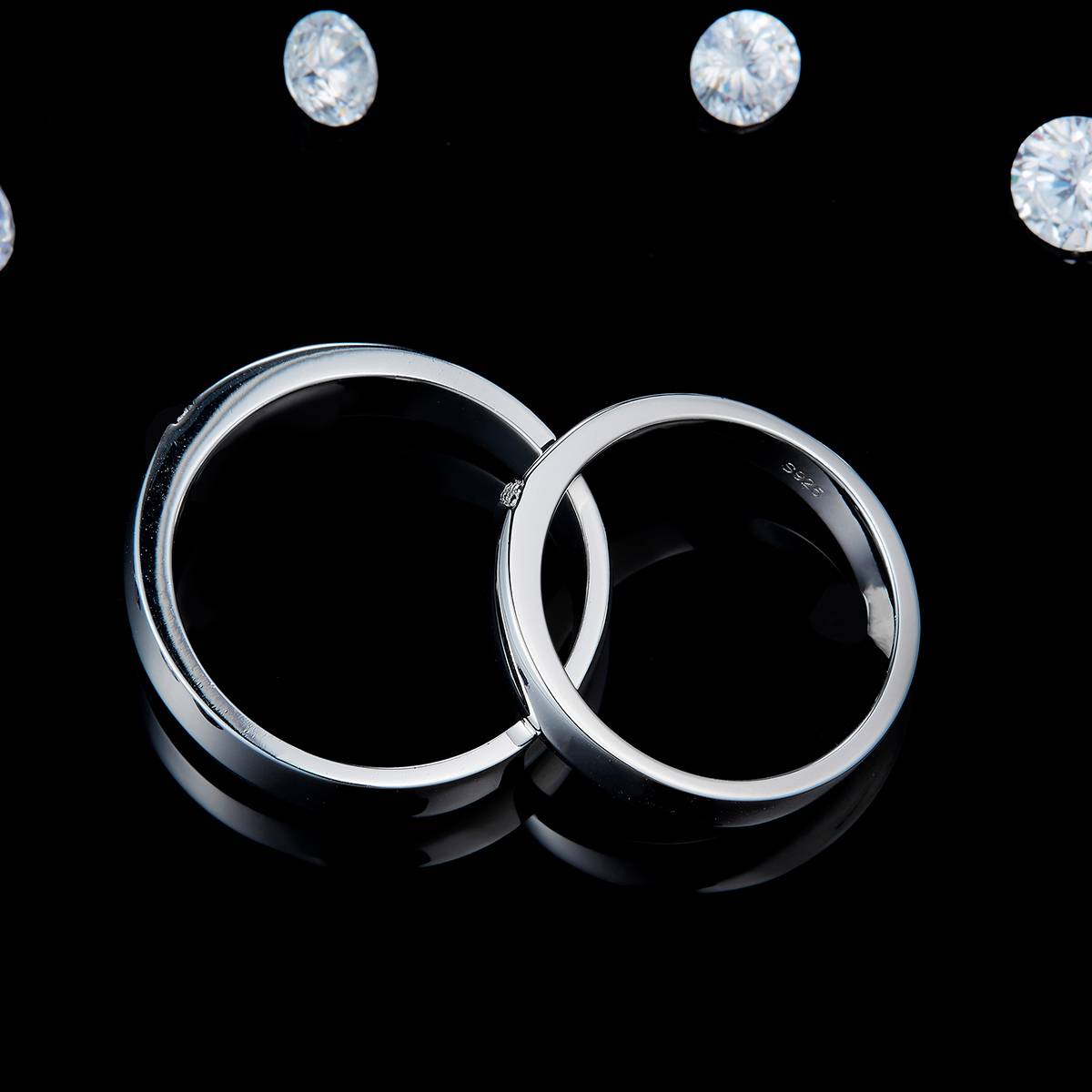 Couple Ring S925 Silver Plated Platinum Customized Selection Side Stone Moissanite 0.36ct