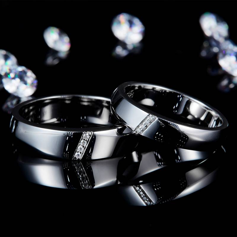 情侣Couple RingS925银镀白金定制选款副石Moissanite0.36ct