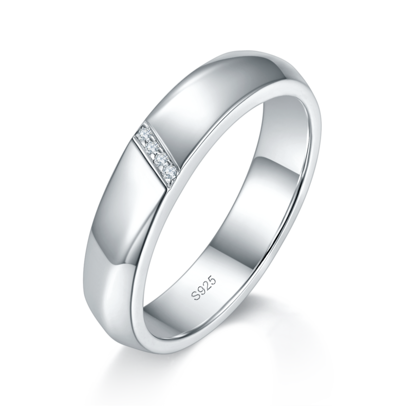 情侣Couple RingS925银镀白金定制选款副石Moissanite0.36ct