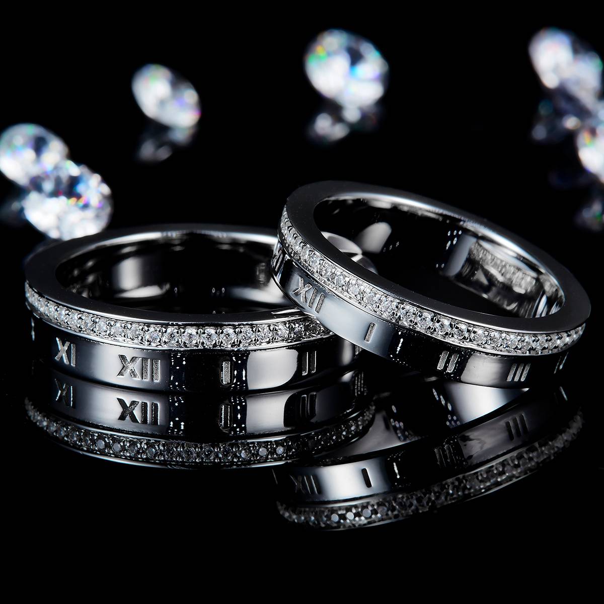 情侣对戒S925银镀白金定制选款副石莫桑钻0.57ct