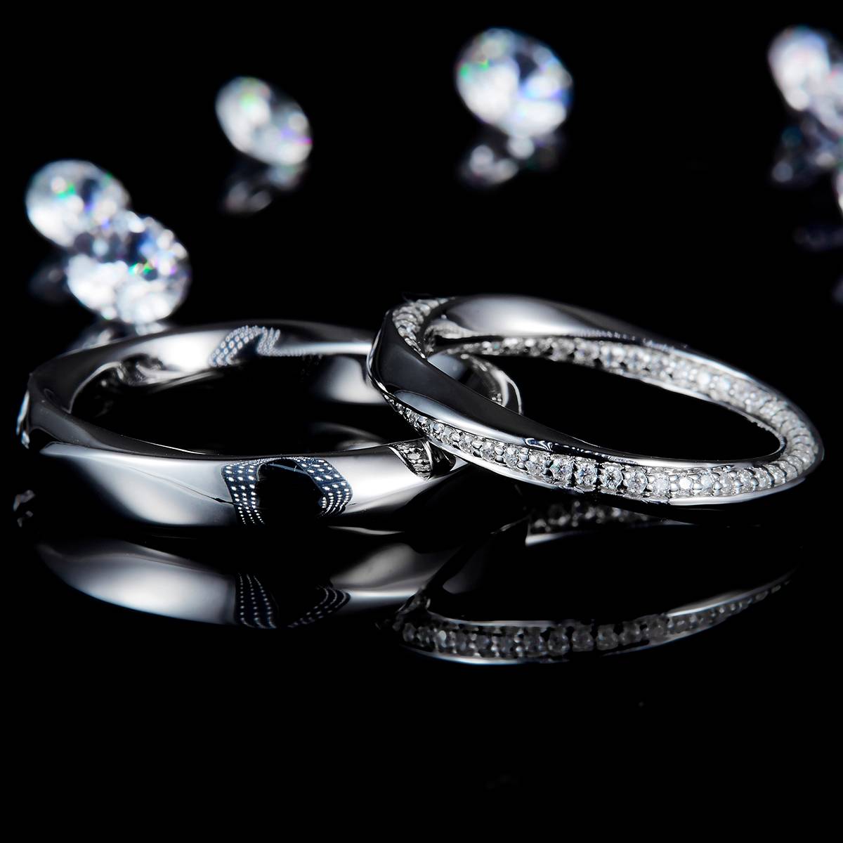 S925银镀白金情侣对戒定制选款副石莫桑钻0.53ct