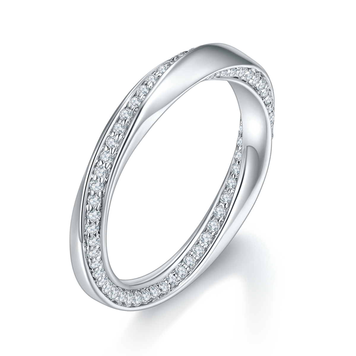 S925银镀白金情侣对戒定制选款副石莫桑钻0.53ct