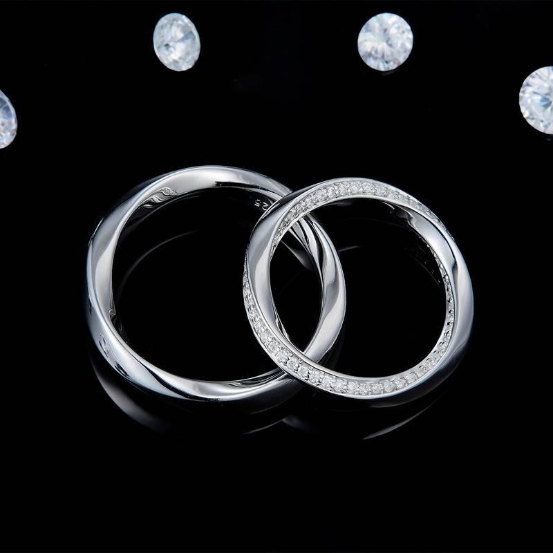 S925银镀白金情侣Couple Ring定制选款副石Moissanite0.53ct