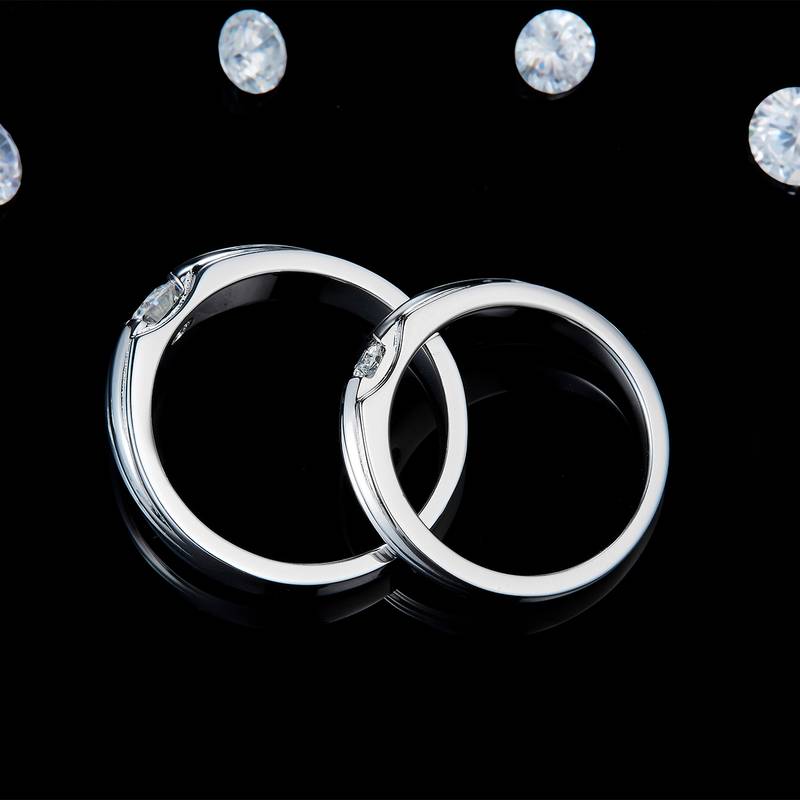 S925银镀白金情侣Couple Ring定制选款主石Moissanite0.5ct