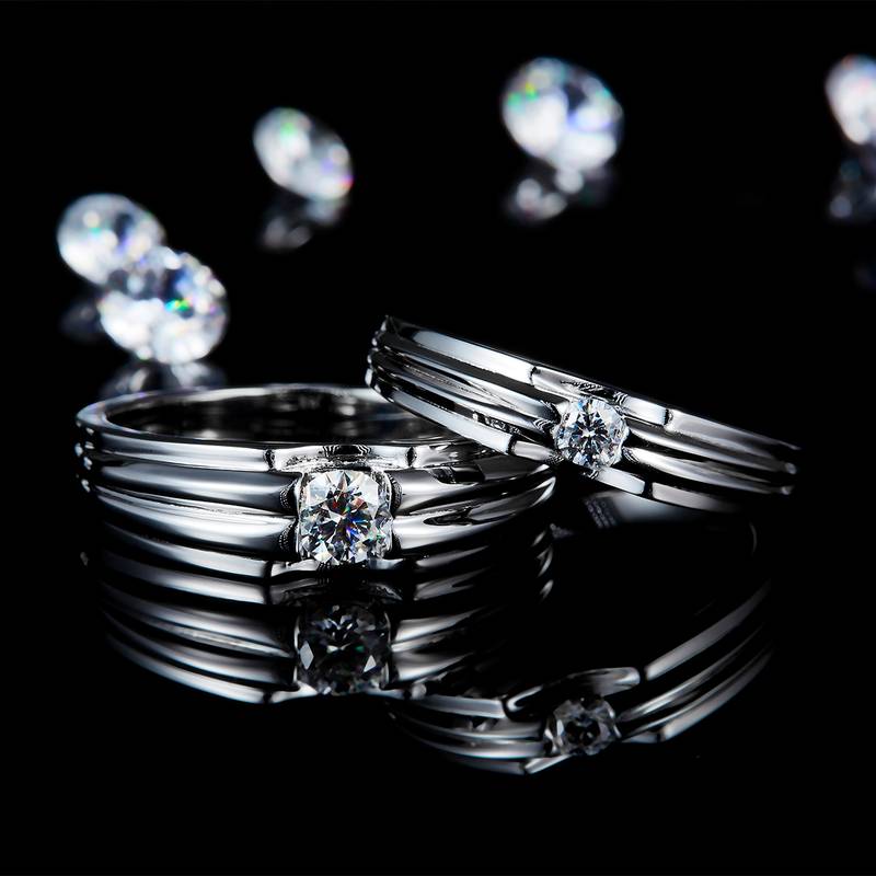 S925银镀白金情侣Couple Ring定制选款主石Moissanite0.5ct