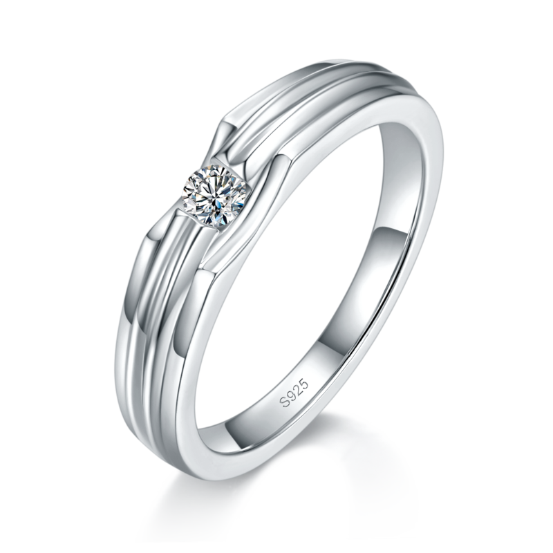 S925银镀白金情侣Couple Ring定制选款主石Moissanite0.5ct
