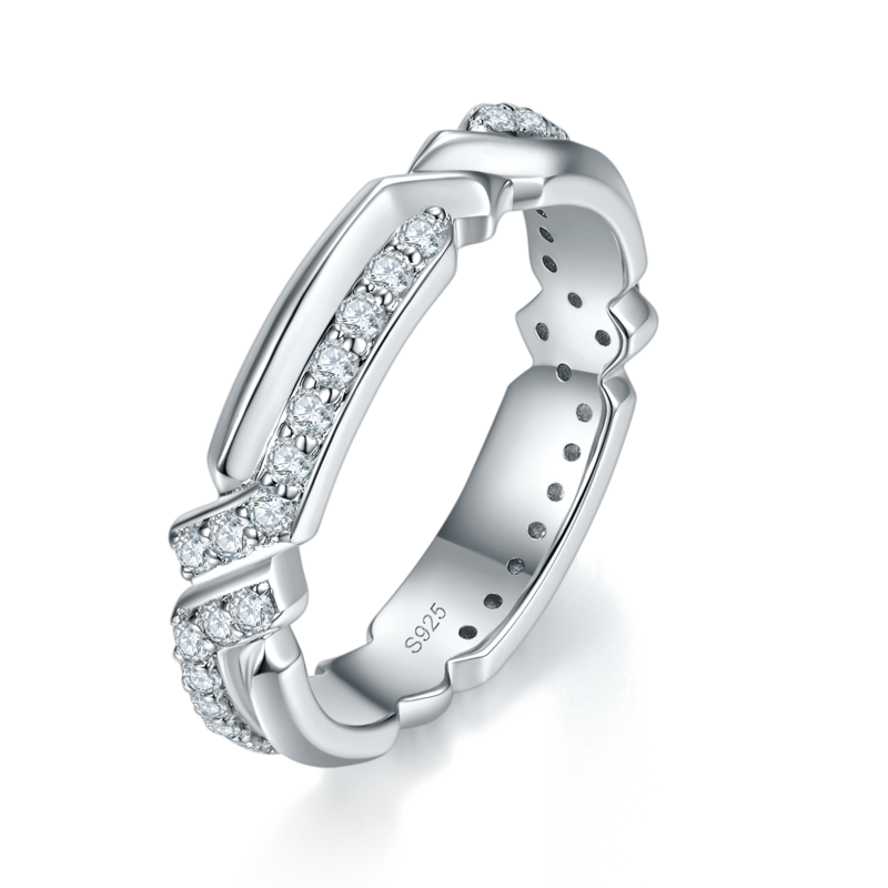 S925银镀白金情侣对戒定制选款副石莫桑钻0.54ct