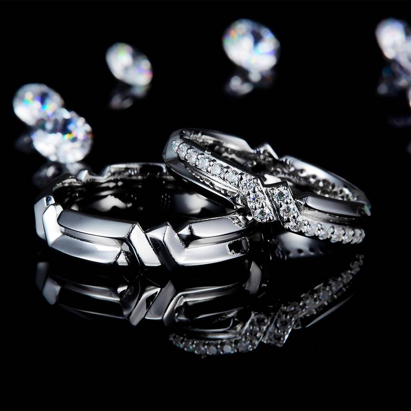 S925银镀白金情侣对戒定制选款副石莫桑钻0.54ct