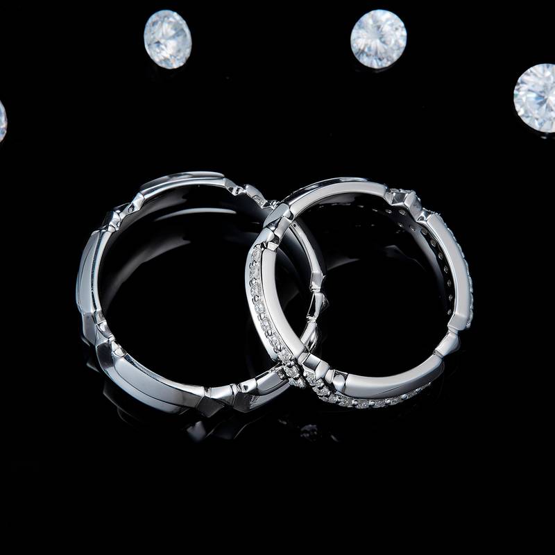 S925银镀白金情侣对戒定制选款副石莫桑钻0.54ct