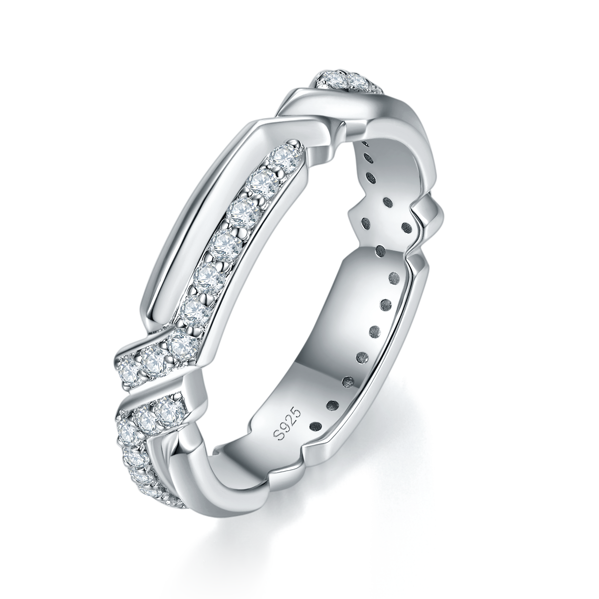 S925银镀白金情侣对戒定制选款副石莫桑钻0.54ct