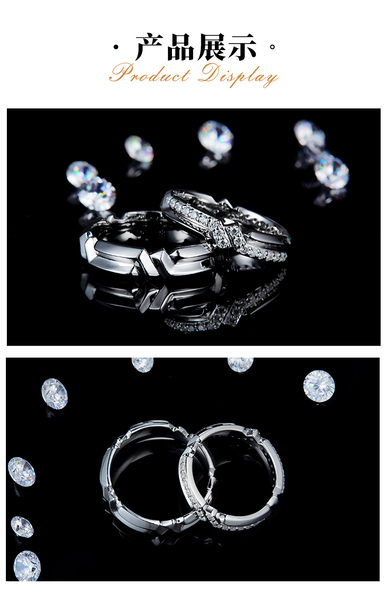S925银镀白金情侣对戒定制选款副石莫桑钻0.54ct - 3