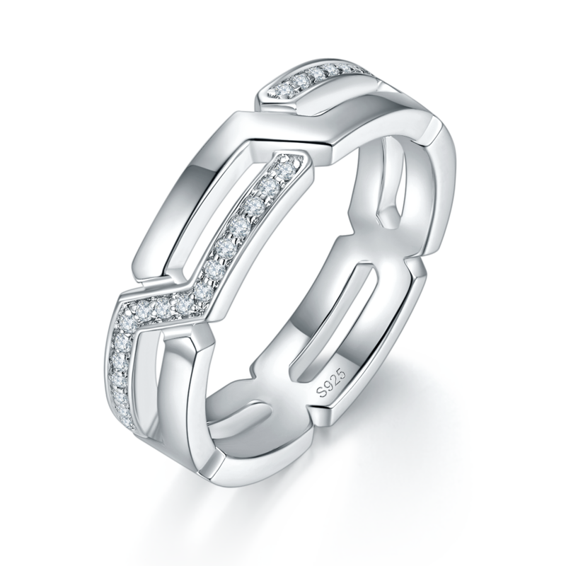 S925银镀白金情侣Couple Ring定制选款副石Moissanite0.26ct