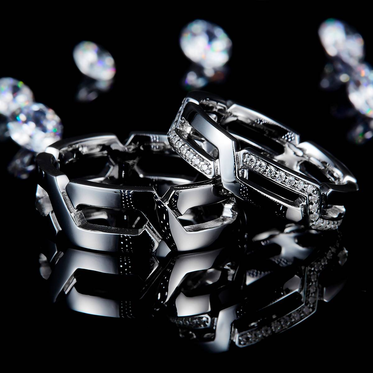 S925银镀白金情侣对戒定制选款副石莫桑钻0.26ct