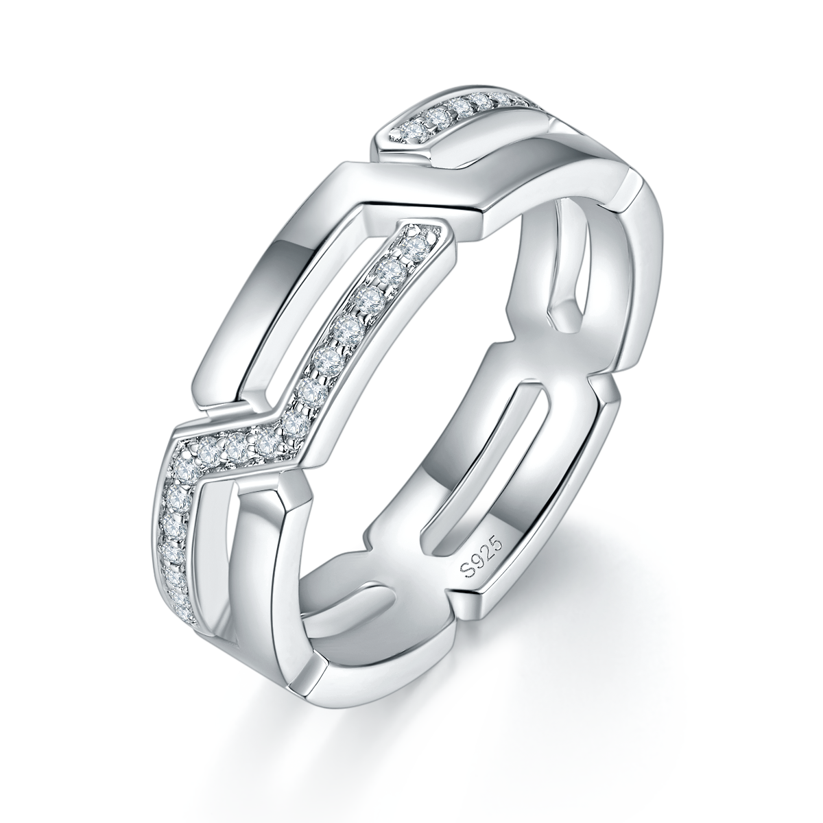 S925银镀白金情侣对戒定制选款副石莫桑钻0.26ct