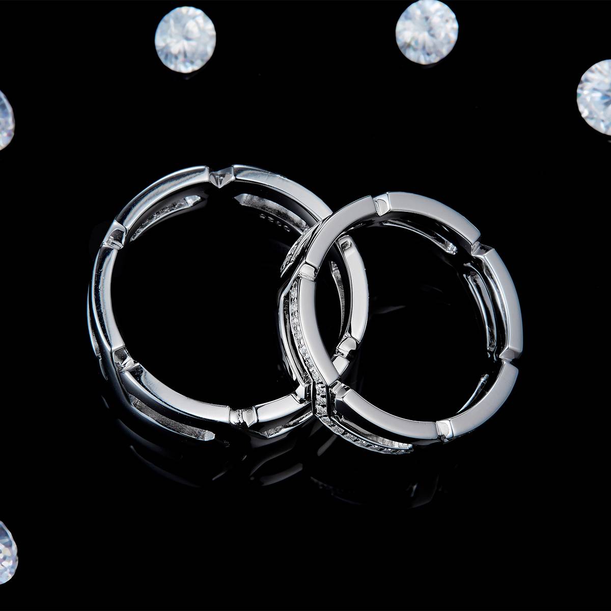 S925银镀白金情侣对戒定制选款副石莫桑钻0.26ct