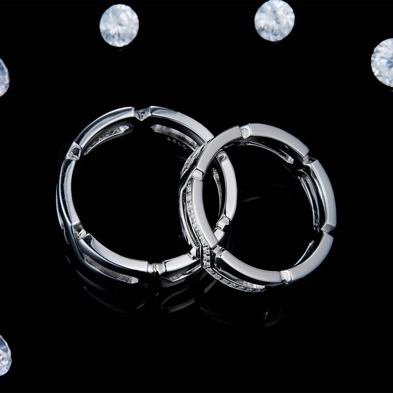 S925银镀白金情侣Couple Ring定制选款副石Moissanite0.26ct