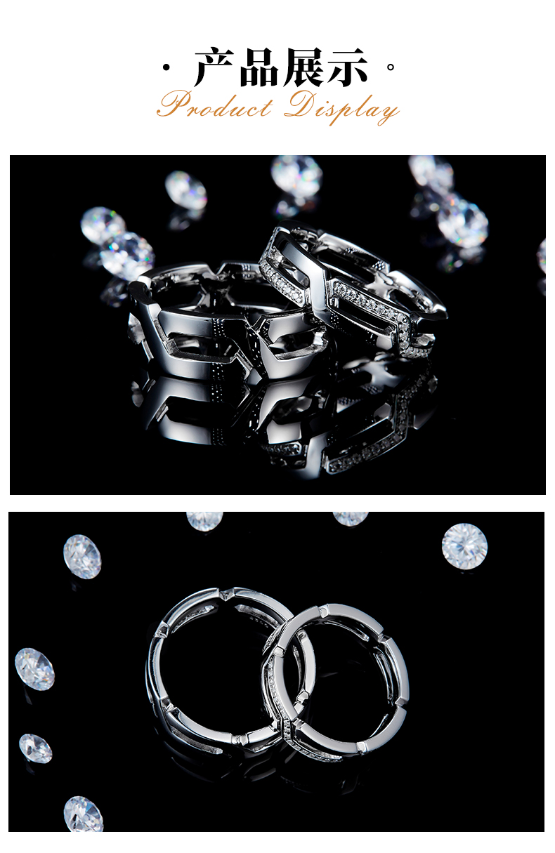 S925银镀白金情侣对戒定制选款副石莫桑钻0.26ct - 3