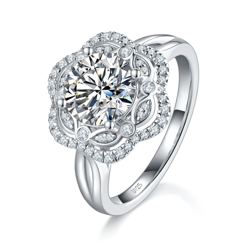 Romantic花鬘Women's RingS925银镀白金定制选款主石Moissanite2.0ct/副石高碳钻