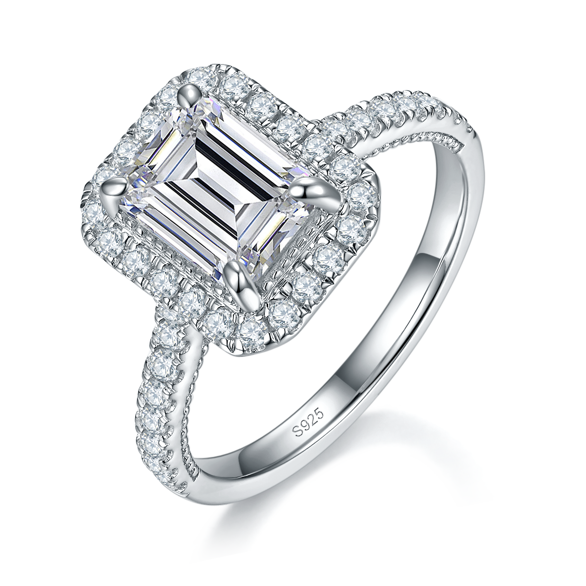 方钻四爪冰糖女戒S925银镀白金定制选款主石莫桑钻2.0ct/副石高碳钻