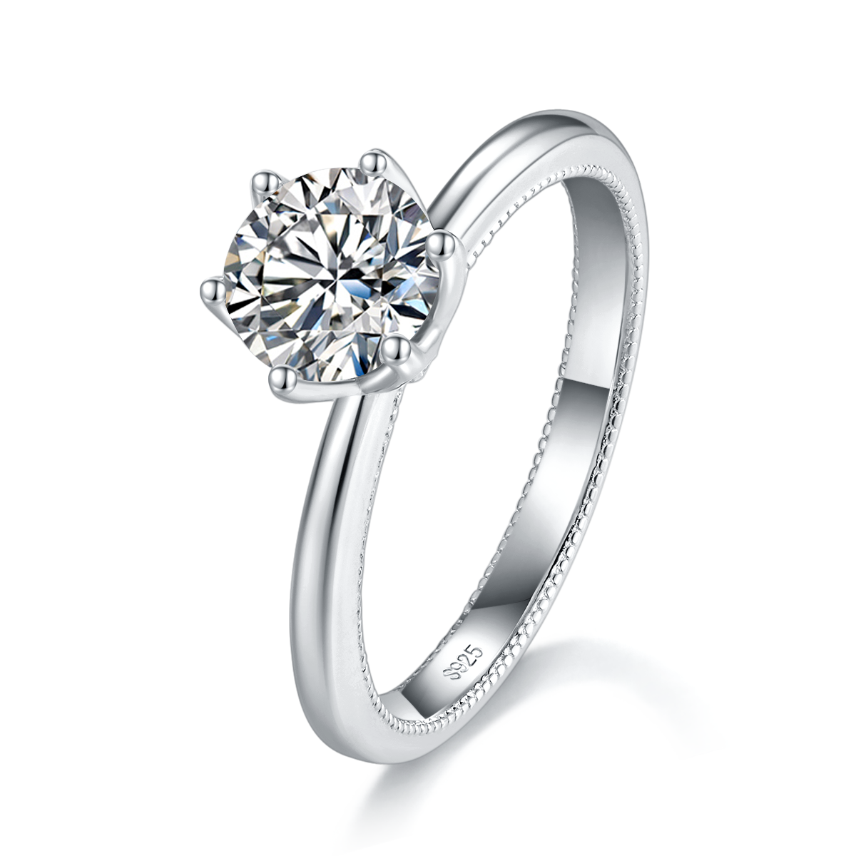 Simplified Six Claw Women's Ring S925 Silver Plated Platinum Customized Selection Main Stone Moissanite 1.0ct/Side Stone Cubic Zirconia