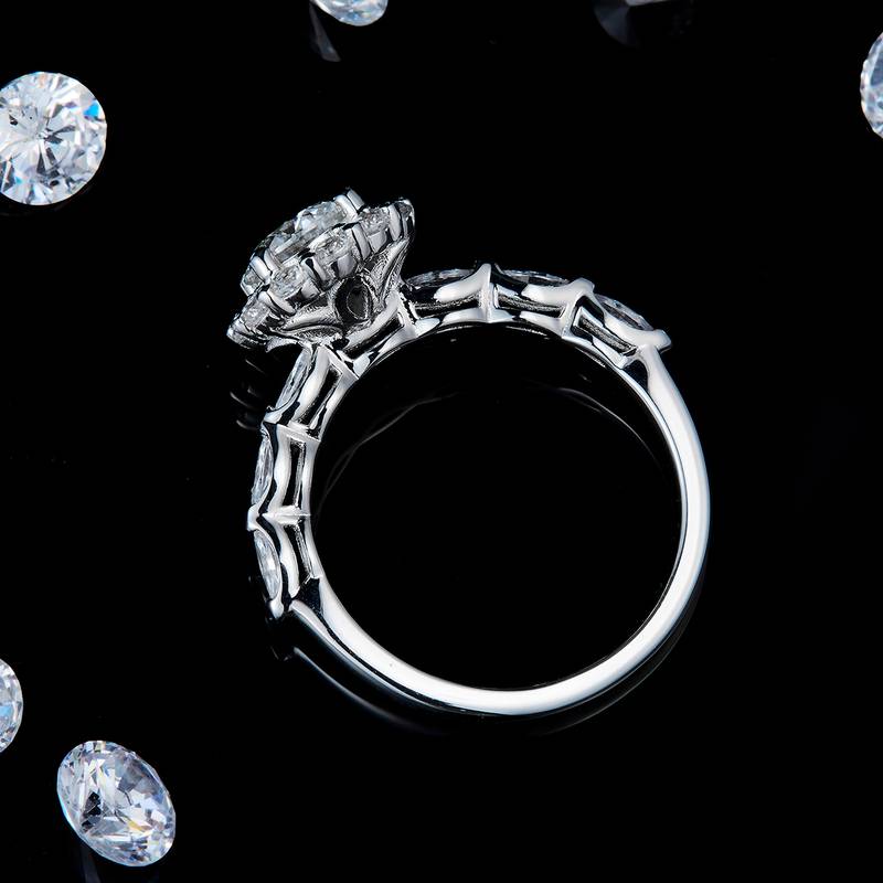 微镶圆包Women's RingS925银镀白金Women's Ring定制选款主石Moissanite1.0ct/副石高碳钻