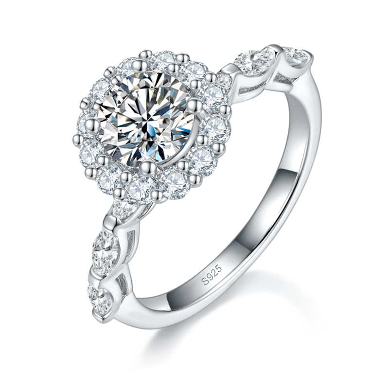 微镶圆包Women's RingS925银镀白金Women's Ring定制选款主石Moissanite1.0ct/副石高碳钻