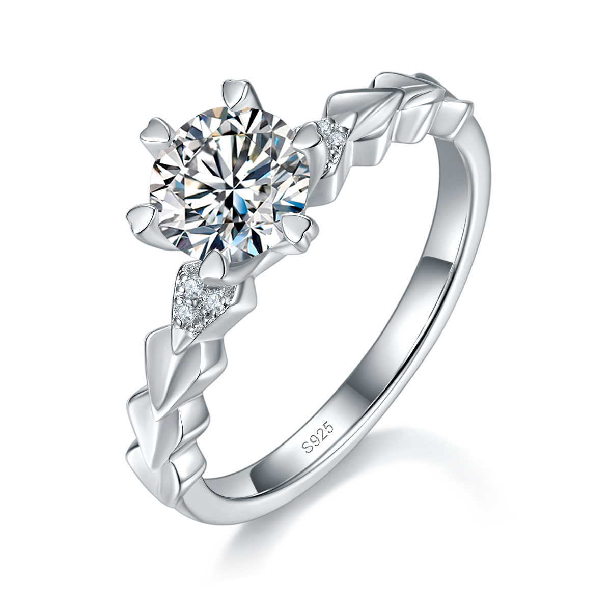 Love Oath Six Claw Women's Ring S925 Silver Plated Platinum Customized Selection Main Stone Moissanite 1.0ct/Side Stone Cubic Zirconia