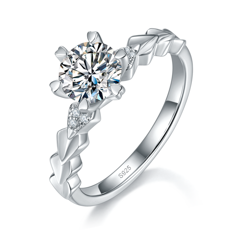 爱的誓言六爪Women's RingS925银镀白金定制选款主石Moissanite1.0ct/副石高碳钻