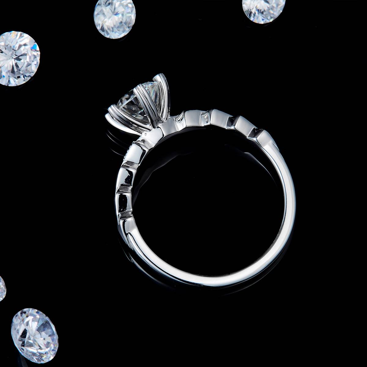 Love Oath Six Claw Women's Ring S925 Silver Plated Platinum Customized Selection Main Stone Moissanite 1.0ct/Side Stone Cubic Zirconia
