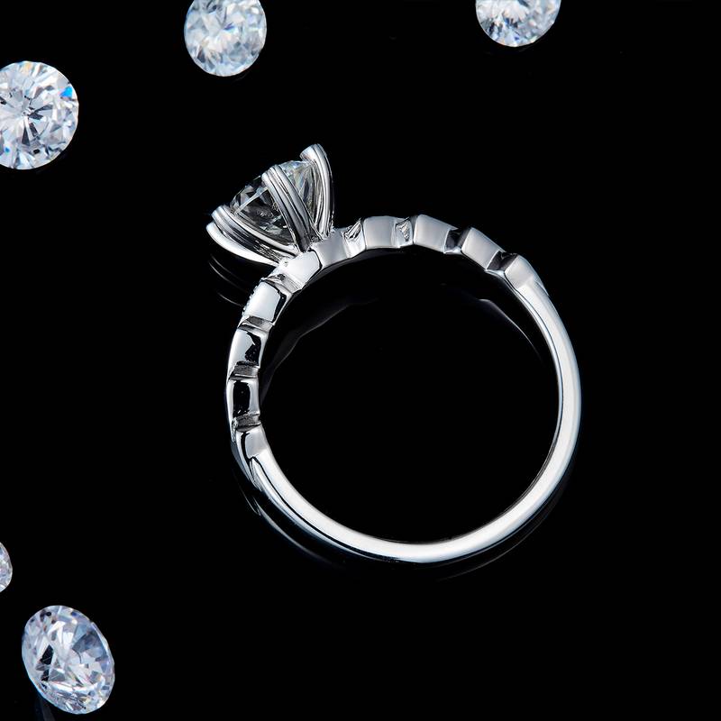 爱的誓言六爪Women's RingS925银镀白金定制选款主石Moissanite1.0ct/副石高碳钻
