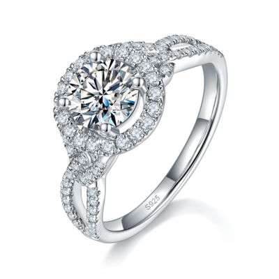 豪华围镶女戒S925银镀白金定制选款主石莫桑钻1.0ct/副石高碳钻