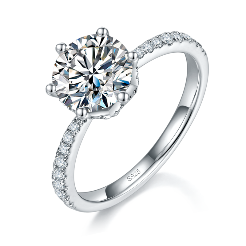 Affordable Luxury冷淡风高级六爪Women's RingS925银镀白金定制选款主石Moissanite2.0ct/副石高碳钻