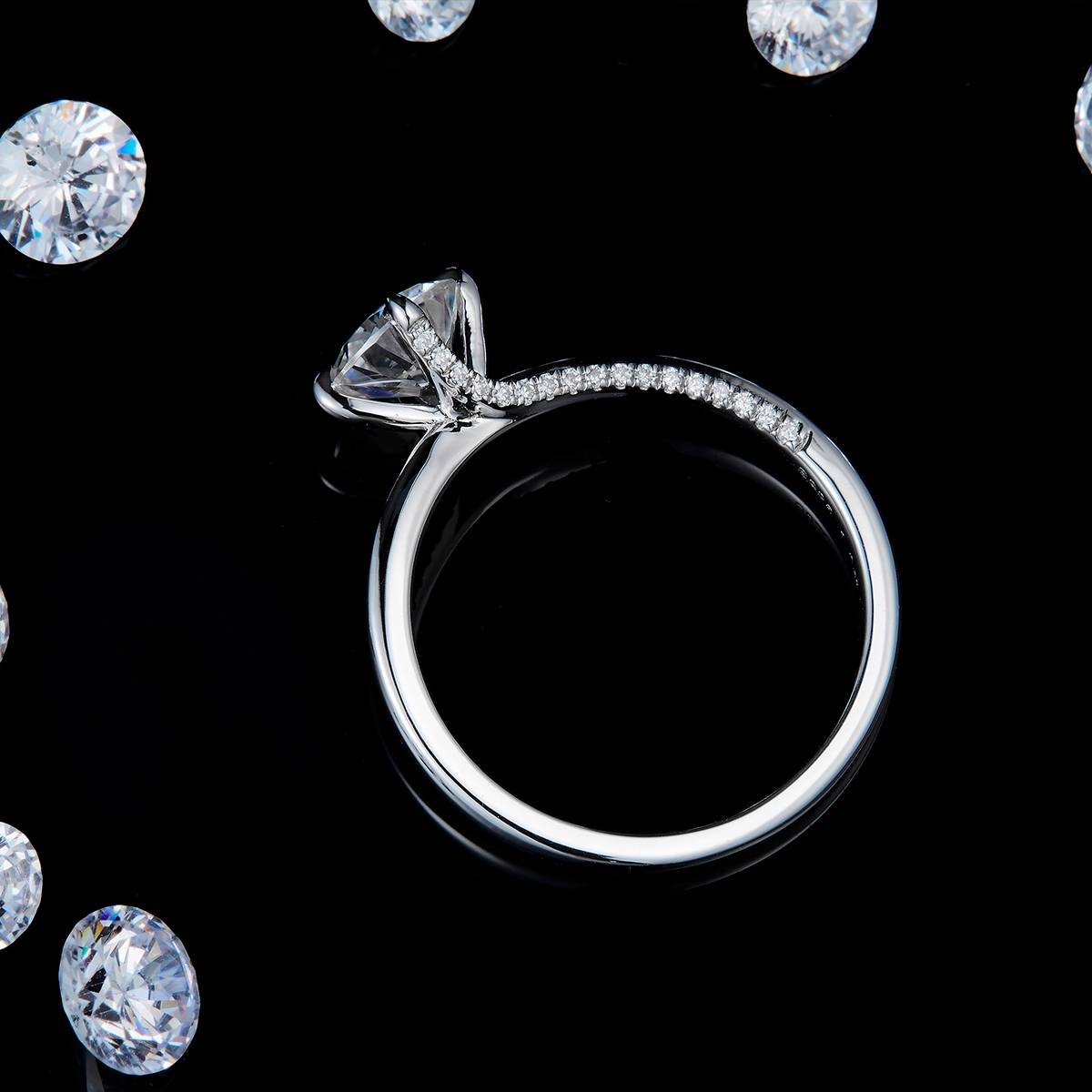 Minimalist and stylish four claw women's ring S925 silver plated platinum custom selection with Moissanite 1.0ct/Side Stone Cubic Zirconia as the main stone