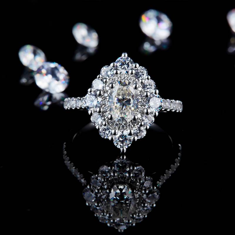 马眼钻Affordable Luxury独特Women's RingS925银镀白金定制选款主石Moissanite1.0ct/副石高碳钻