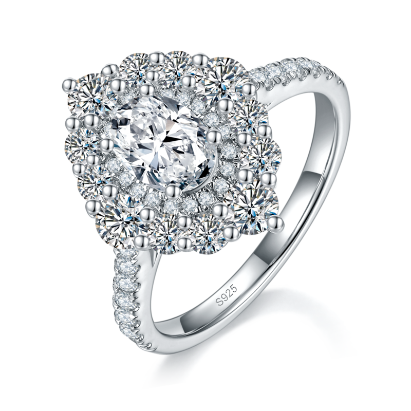 马眼钻Affordable Luxury独特Women's RingS925银镀白金定制选款主石Moissanite1.0ct/副石高碳钻