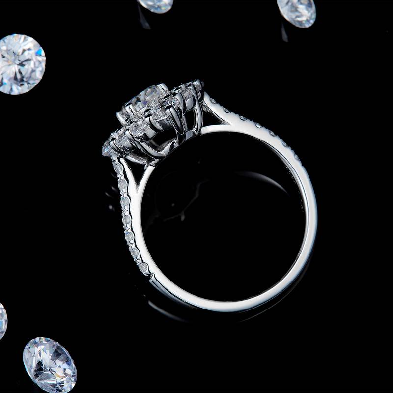 马眼钻Affordable Luxury独特Women's RingS925银镀白金定制选款主石Moissanite1.0ct/副石高碳钻