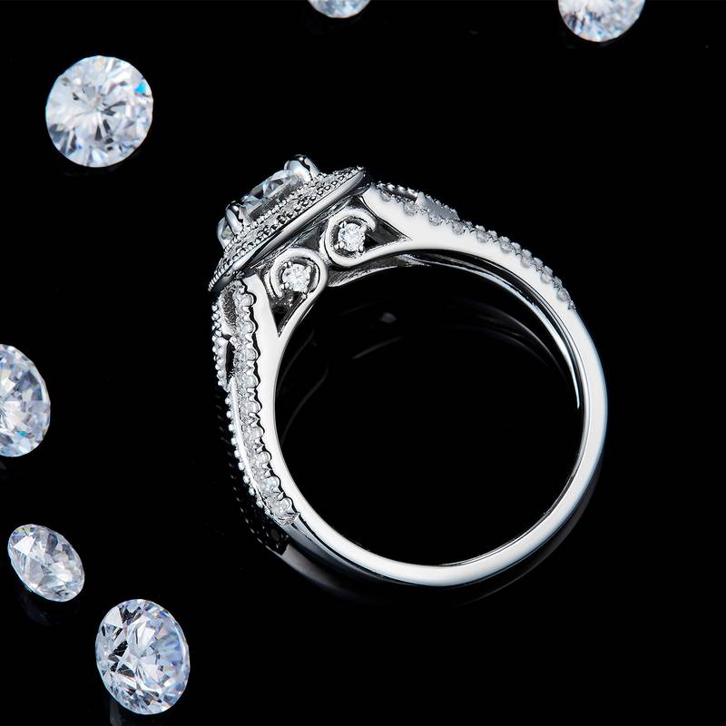 豪镶方包Women's RingS925银镀白金定制选款主石Moissanite1.0ct/副石高碳钻